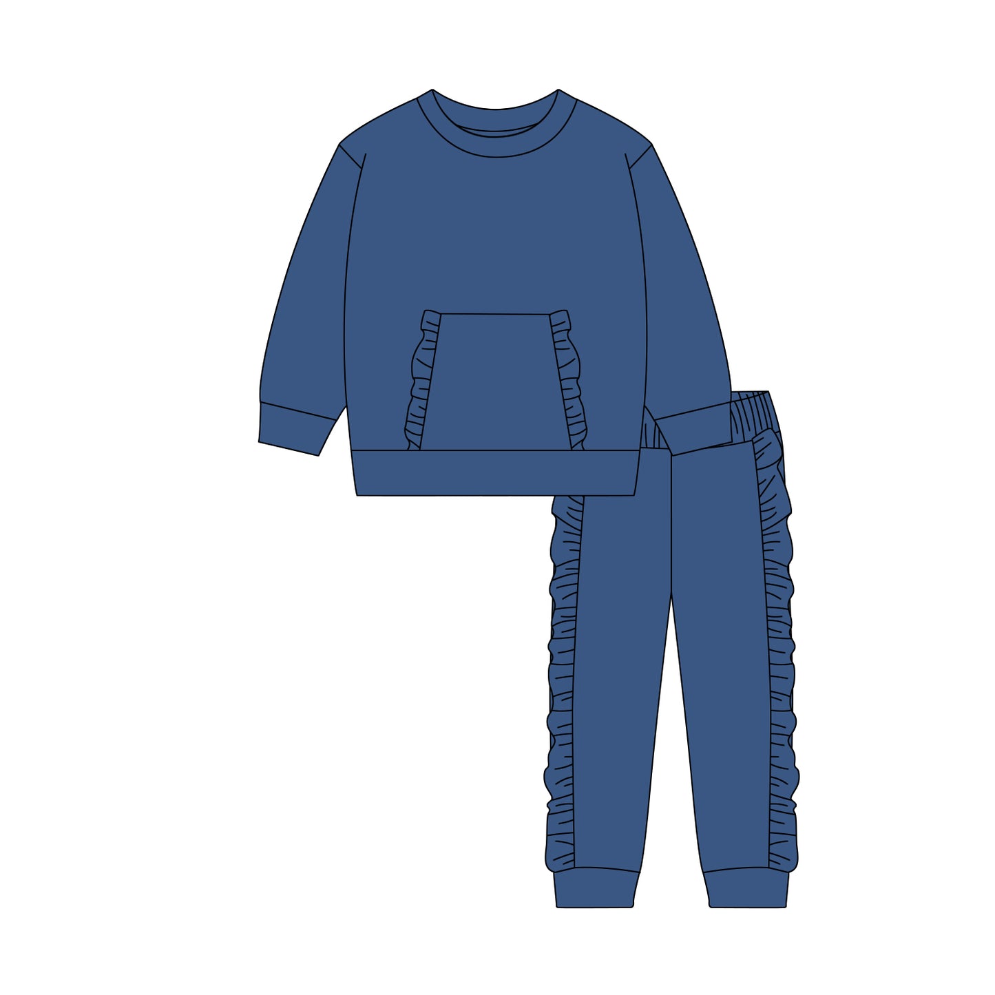 (Pre Order) No moq GLP3047 Pre-order baby girl clothes navy blue long sleeve pants sets-2025.10.18