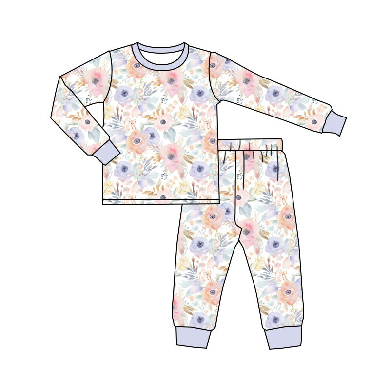 (Pre Order) No moq GLP3048 Pre-order baby girl clothes floral long sleeve pants sets-2025.10.18