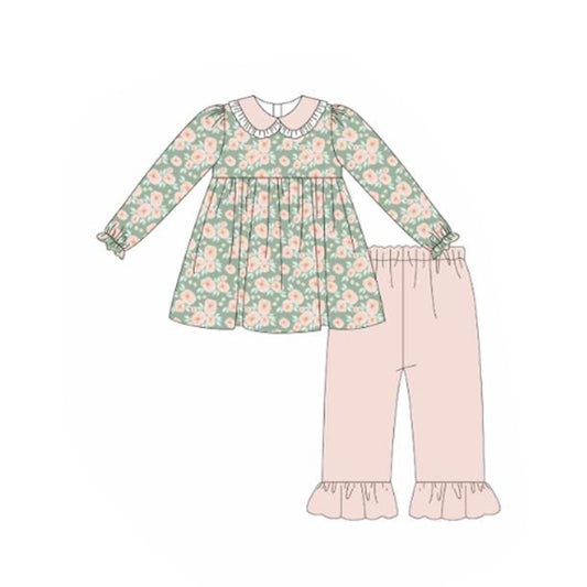 (Pre Order) No moq GLP3052 Pre-order baby girl clothes floral long sleeve pants sets-2025.10.20