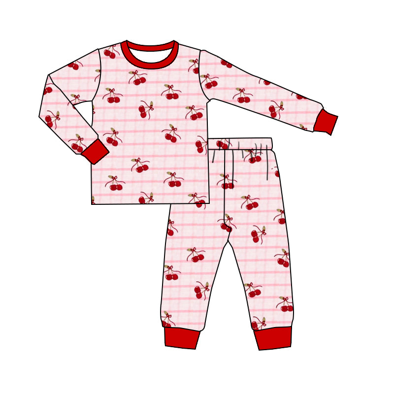 (Pre Order) No moq GLP3064 Pre-order baby girl clothes cherry bow long sleeve pants sets-2025.10.24