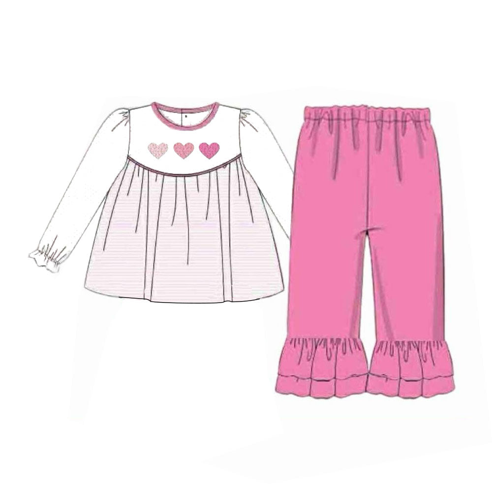 (Pre Order) No moq GLP3069 Pre-order baby girl clothes love pink long sleeve pants sets-2025.10.27