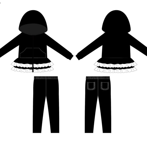 (Pre Order) No moq GLP3070 Pre-order baby girl clothes black hooded long sleeve pants sets-2025.10.28