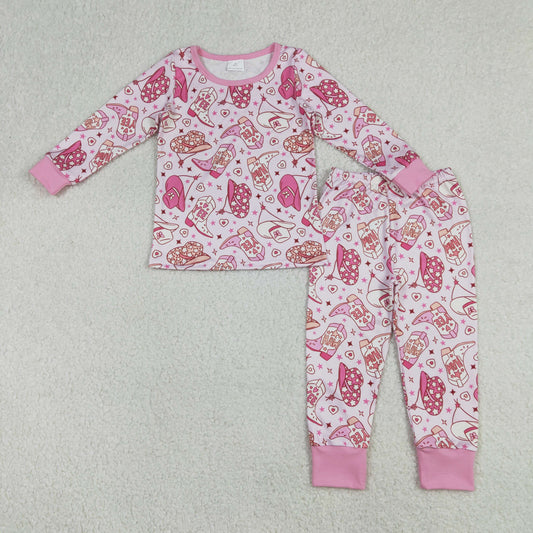 RTS NO MOQ（In Stock) Yeehaw Cowboy Hat Boots Star Pink Long-Sleeve Pants Pajama Set