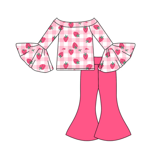 (Pre Order) No moq GLP3088 Pre-order baby girl clothes strawberry long sleeve pants sets-2025.10.31