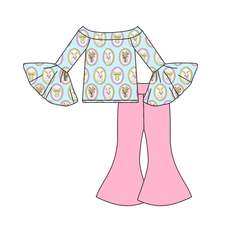 (Pre Order) No moq GLP3089 Pre-order baby girl clothes easter bow long sleeve pants sets-2025.10.31