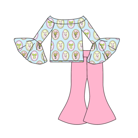 (Pre Order) No moq GLP3089 Pre-order baby girl clothes easter bow long sleeve pants sets-2025.10.31