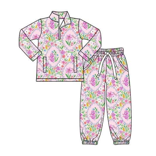 (Pre Order) No moq GLP3092 Pre-order baby girl clothes floral long sleeve pants sets-2025.11.1