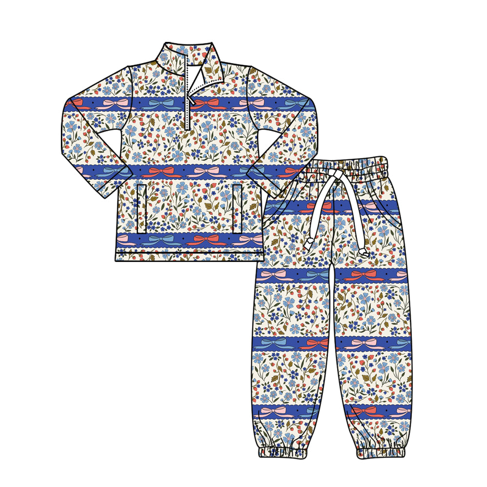 (Pre Order) No moq GLP3093 Pre-order baby girl clothes bow floral long sleeve pants sets-2025.11.1