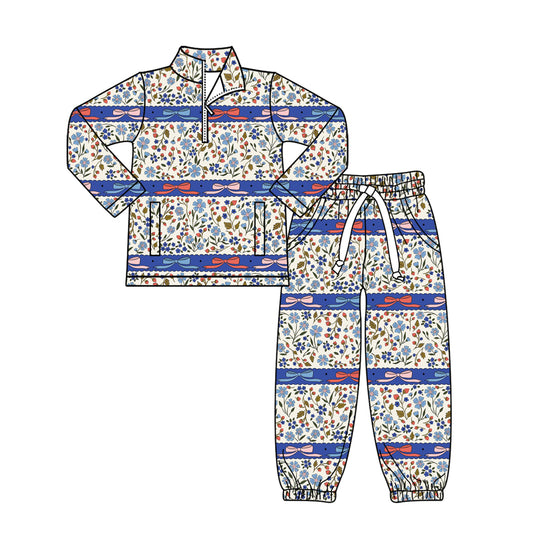 (Pre Order) No moq GLP3093 Pre-order baby girl clothes bow floral long sleeve pants sets-2025.11.1