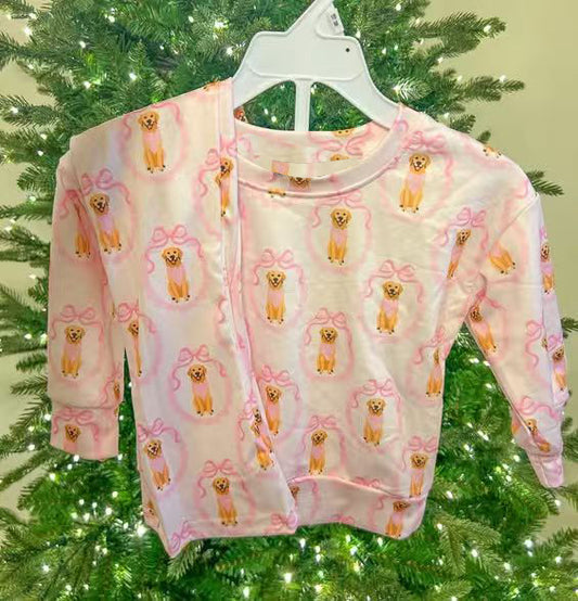 (Pre Order) No moq GLP3117 Pre-order baby girl clothes puppy bow long sleeve pants sets-2025.11.4