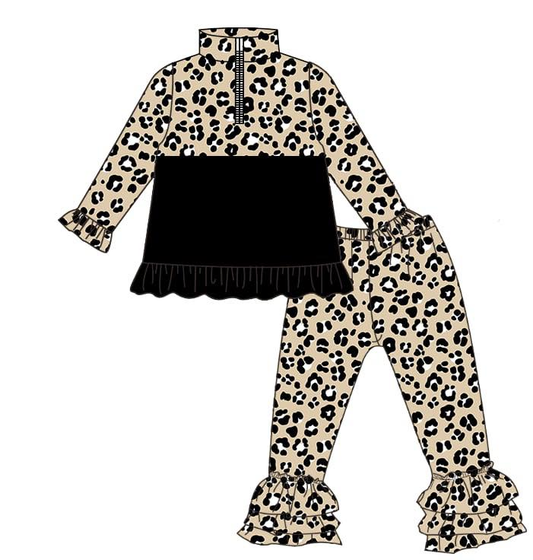(Pre Order) No moq GLP3123 Pre-order baby girl clothes leopard long sleeve pants sets-2025.11.4