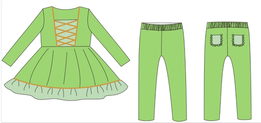 (Pre Order) No moq GLP3130 Pre-order baby girl clothes green long sleeve pants sets-2025.11.7