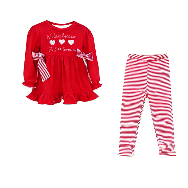 (Pre Order) No moq GLP3133 Pre-order baby girl clothes love red long sleeve pants sets-2025.11.7