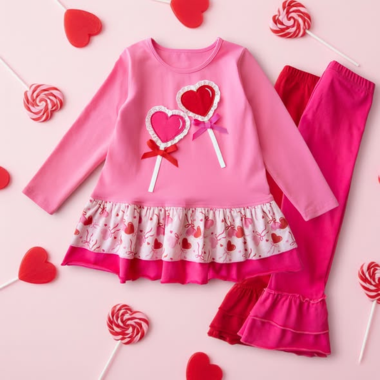 (Pre Order) No moq GLP3155 Pre-order baby girl clothes love bow long sleeve pants sets-2025.11.11