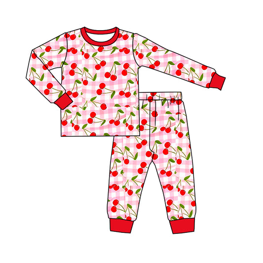 (Pre Order) No moq GLP3161 Pre-order baby girl clothes cherry long sleeve pants sets-2025.11.12