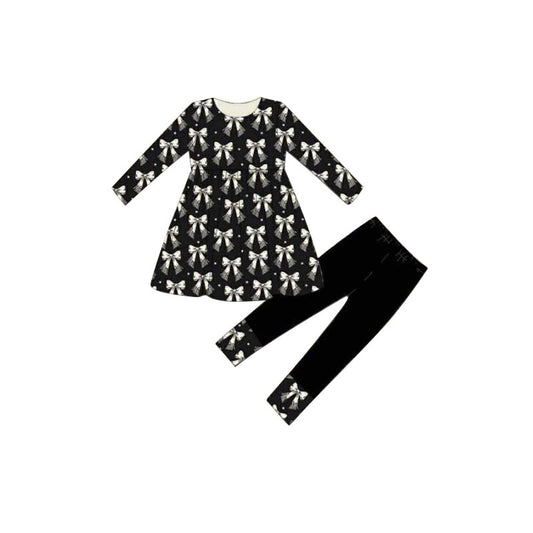 (Pre Order) No moq GLP3163 Pre-order baby girl clothes bow black long sleeve pants sets-2025.11.12