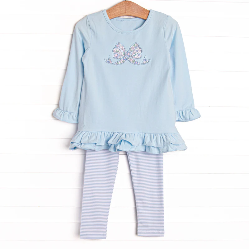 (Pre Order) No moq GLP3165 Pre-order baby girl clothes bow floral long sleeve pants sets-2025.11.12