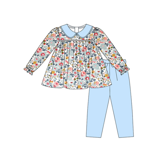(Pre Order) No moq GLP3168 Pre-order baby girl clothes floral long sleeve pants sets-2025.11.13