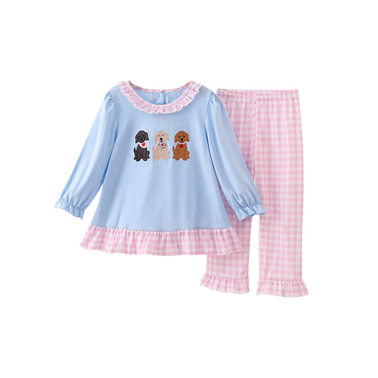 (Pre Order) No moq GLP3170 Pre-order baby girl clothes puppy love long sleeve pants sets-2025.11.13