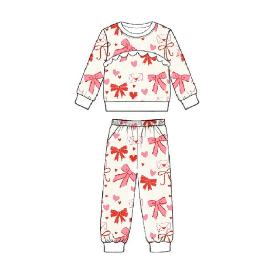 (Pre Order) No moq GLP3214 Pre-order baby girl clothe love bow long sleeve pants sets-2025.11.26