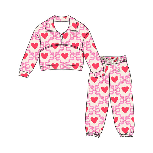 (Pre Order) No moq Pre-order baby girl clothe Valentine love bow long sleeve pants sets-2025.11.27