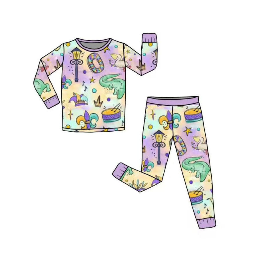 (Pre Order) No moq Pre-order baby girl clothe mardi gras long sleeve pants sets-2025.11.27