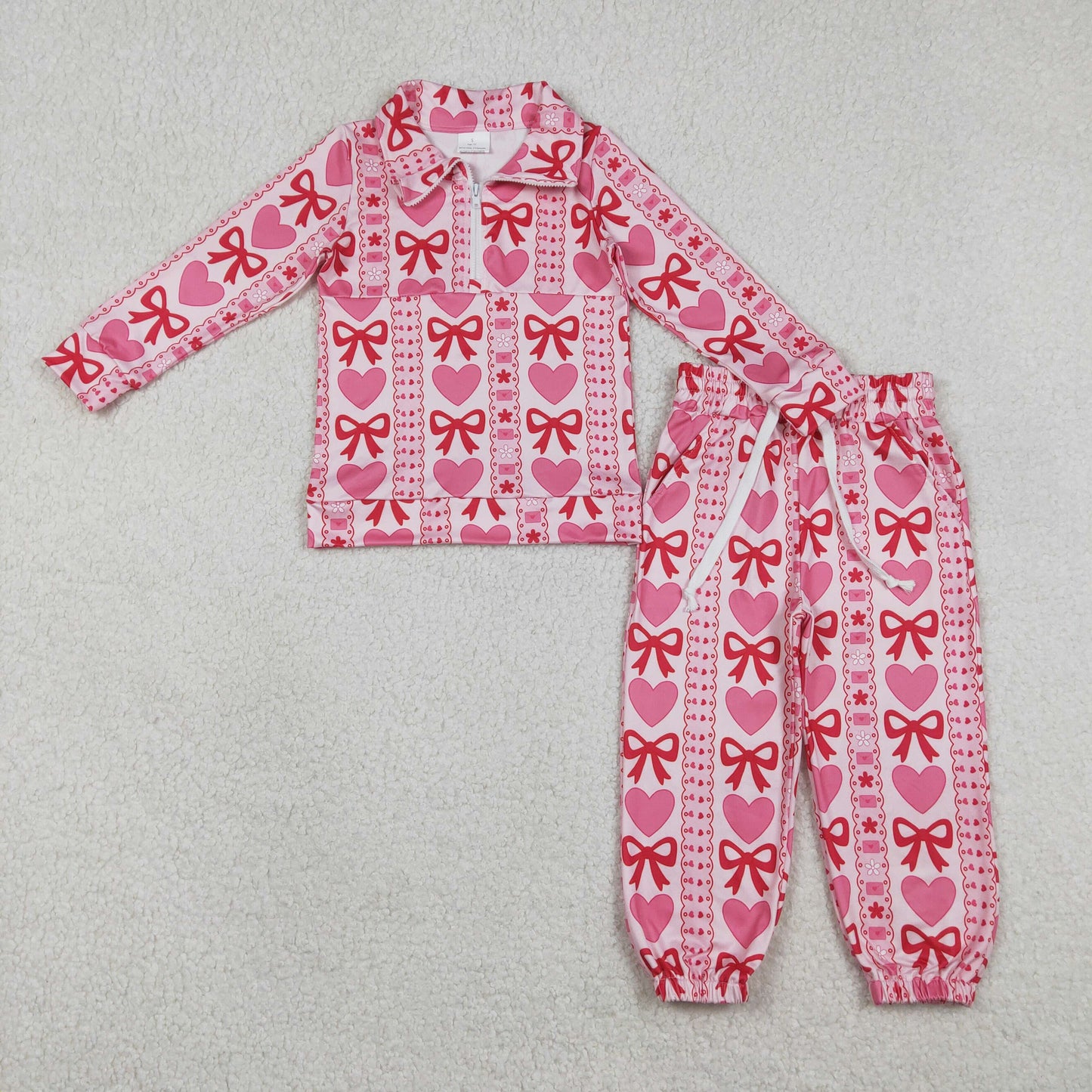 RTS NO MOQ Sibling Baby girl clothes valentine love bow long-sleeved trousers suiTS