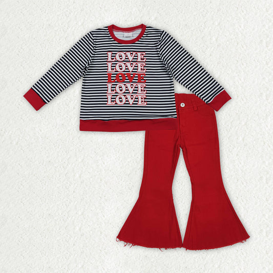 12/18m-7/8t RTS NO MOQ（In Stock) GLP3263 love long-sleeved red pants set-GT1237+P0083