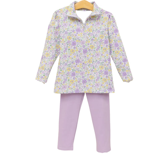 (Pre Order) No moq Pre-order baby girl clothes yoga floral purple long sleeve pants sets-2025.12.6