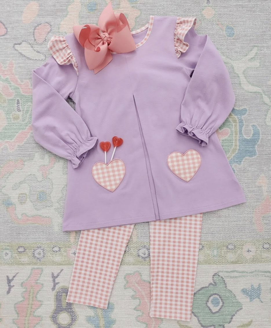 (Pre Order) No moq Pre-order baby girl clothes love purple long sleeve pants sets-2025.12.6