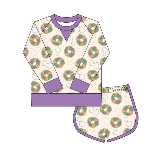 (Pre Order) No moq GLS0018 PRE-ORDER baby girl clothes yoga mardi gras long sleeve shorts sets-2025.9.29