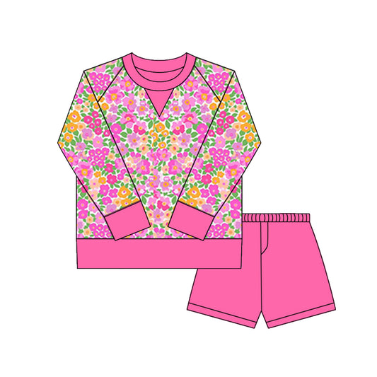 (Pre Order) No moq GLS0028 PRE-ORDER baby girl clothes yoga floral long sleeve shorts sets-2025.9.30