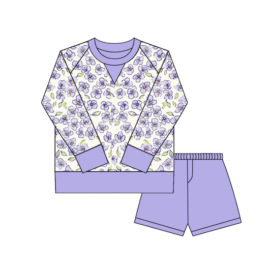 (Pre Order) No moq GLS0029 PRE-ORDER baby girl clothes yoga floral long sleeve shorts sets-2025.9.30
