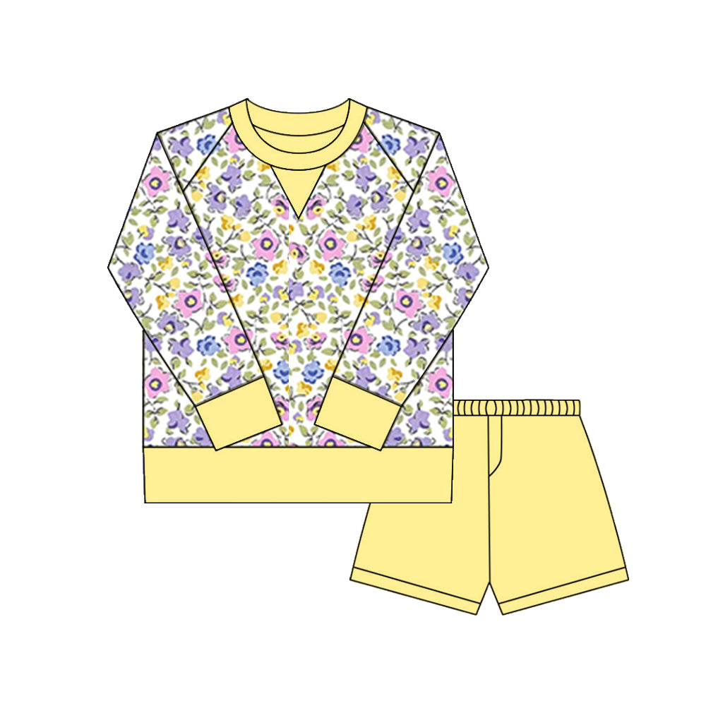 (Pre Order) No moq GLS0030 PRE-ORDER baby girl clothes yoga floral long sleeve shorts sets-2025.9.30