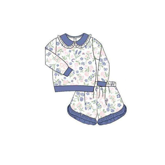 (Pre Order) No moq GLS0033 PRE-ORDER baby girl clothes floral long sleeve shorts sets-2025.10.13