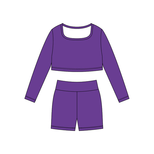 (Pre Order) No moq GLS0040 PRE-ORDER baby girl clothes yoga purple long sleeve shorts sets-2025.10.23