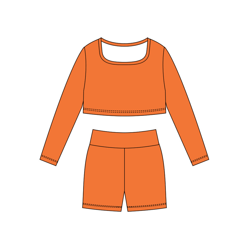 (Pre Order) No moq GLS0043 PRE-ORDER baby girl clothes yoga orange long sleeve shorts sets-2025.10.23