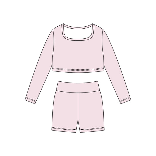 (Pre Order) No moq GLS0045 PRE-ORDER baby girl clothes yoga pink long sleeve shorts sets-2025.10.23