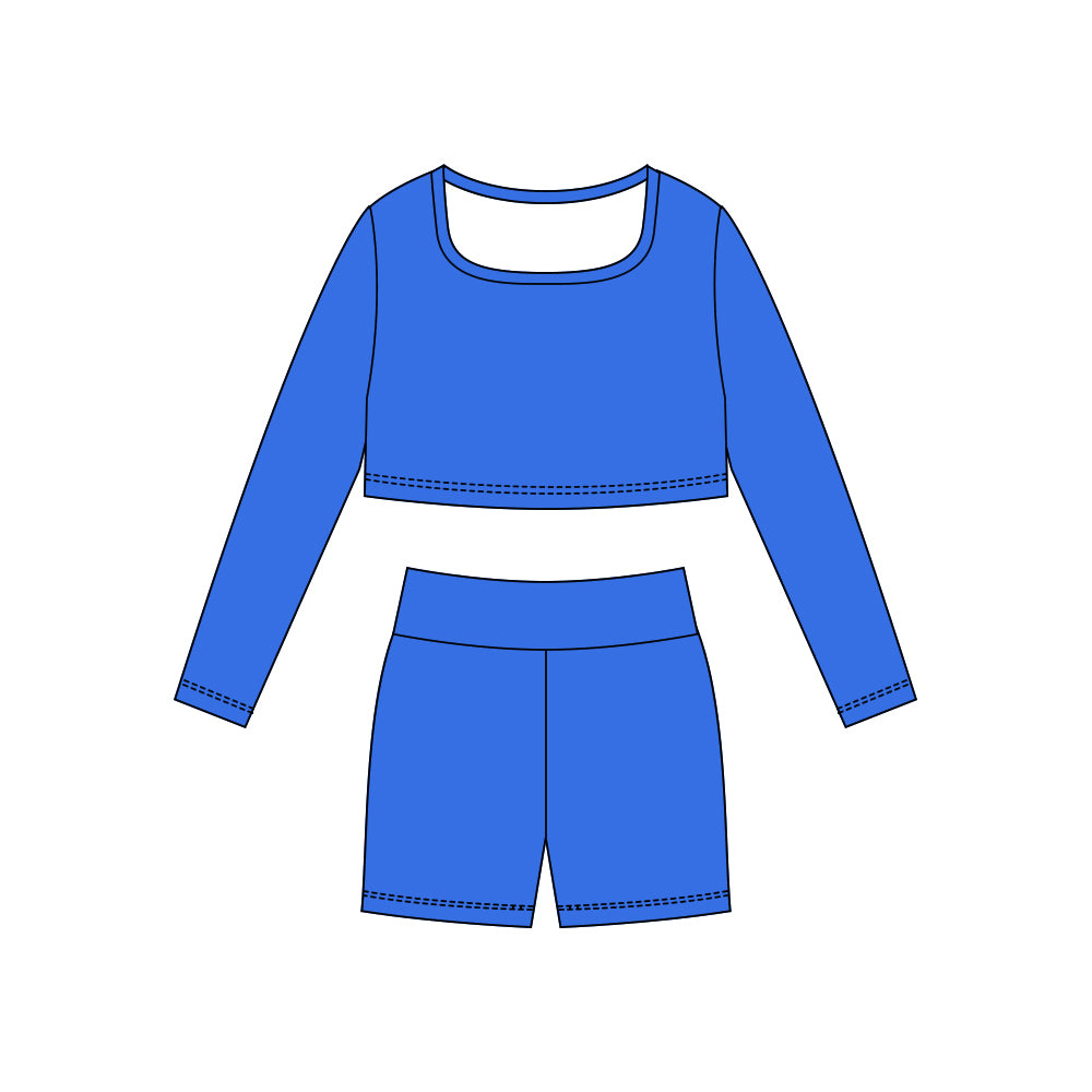(Pre Order) No moq GLS0048 PRE-ORDER baby girl clothes yoga blue long sleeve shorts sets-2025.10.23