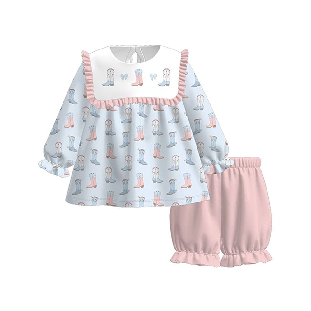 (Pre Order) No moq GLS0060 PRE-ORDER baby girl clothes boot bow long sleeve shorts sets-2025.11.4