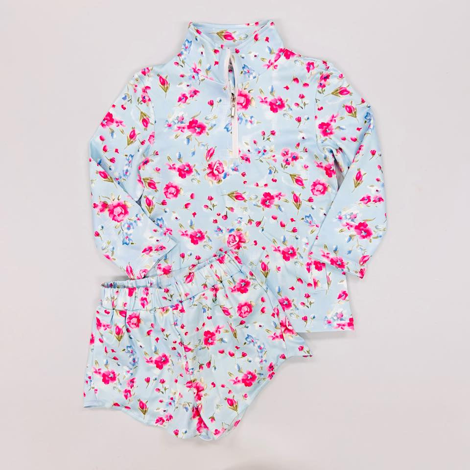 (Pre Order) No moq GLS0061 PRE-ORDER baby girl clothes yoga floral long sleeve shorts sets-2025.11.15