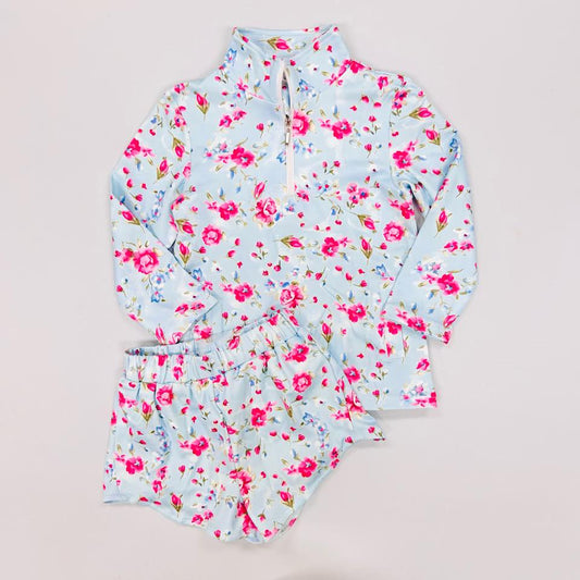 (Pre Order) No moq GLS0061 PRE-ORDER baby girl clothes yoga floral long sleeve shorts sets-2025.11.15