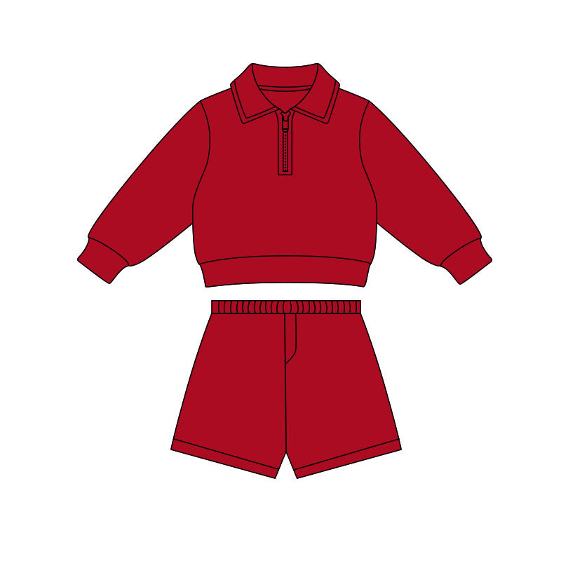 (Pre Order) No moq PRE-ORDER baby girl clothes yoga red long sleeve shorts sets-2025.11.27