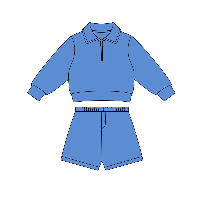 (Pre Order) No moq PRE-ORDER baby girl clothes yoga blue long sleeve shorts sets-2025.11.27