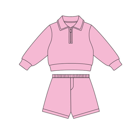 (Pre Order) No moq PRE-ORDER baby girl clothes yoga pink long sleeve shorts sets-2025.11.27