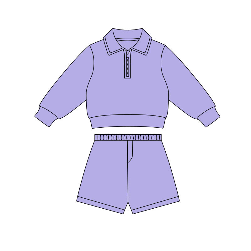 (Pre Order) No moq PRE-ORDER baby girl clothes yoga purple long sleeve shorts sets-2025.11.27