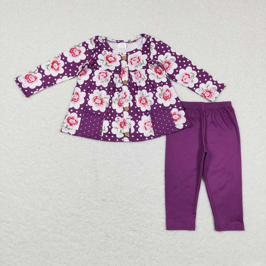 GLP0928 Flower polka dot pocket button purple long sleeve trousers suit