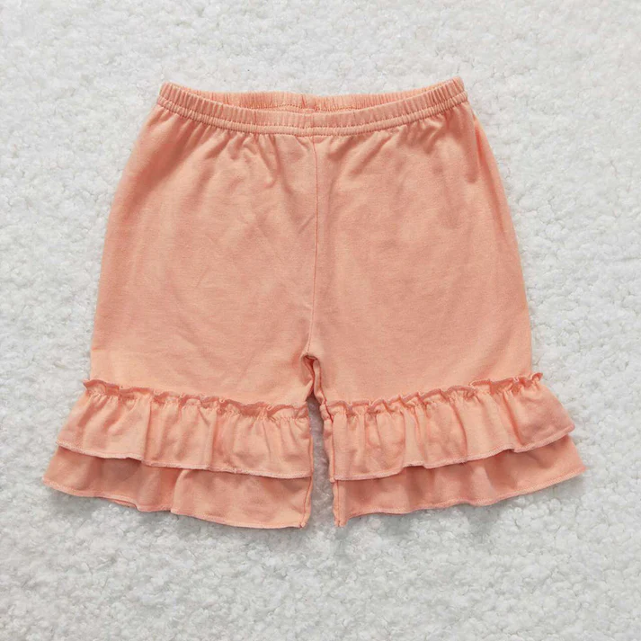 RTS Baby Girls Summer Solid Color Cotton Double Ruffle Shorts