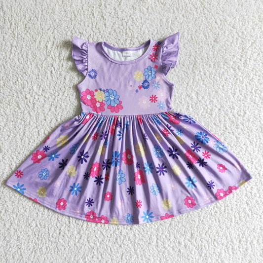 GSD0003 Purple flying sleeve flower dress