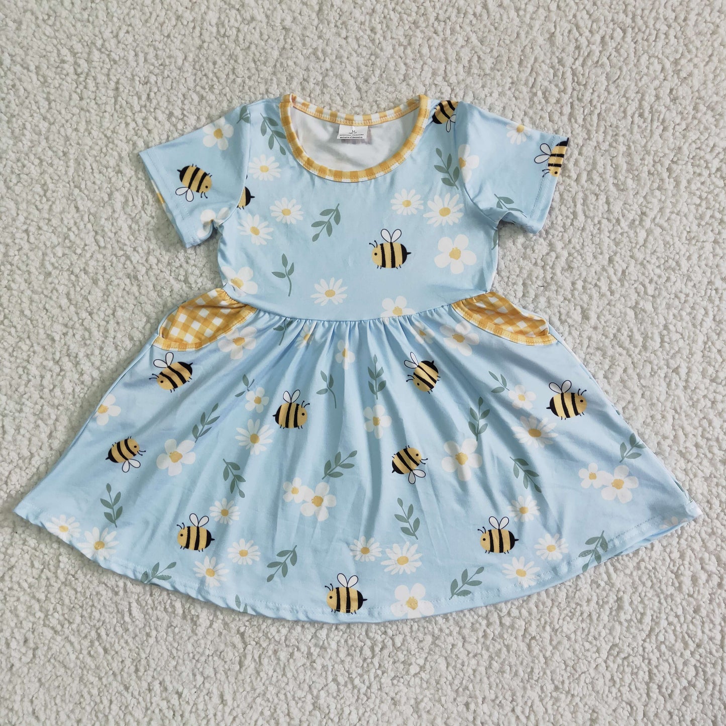 GSD0021 Blue Bee Floral Pocket Short Sleeve Dress